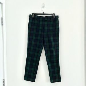 j. crew size 4 wool blend dark green plaid cropped trousers